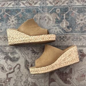 New tan espadrille wedge slide